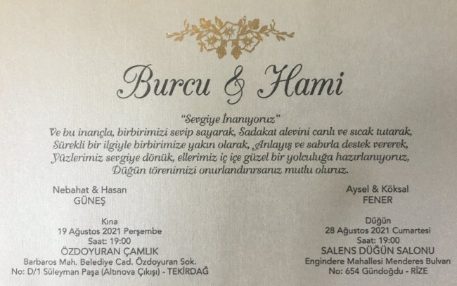 BURCU & HAMİ 28.08.2021 CUMARTESİ 19:00