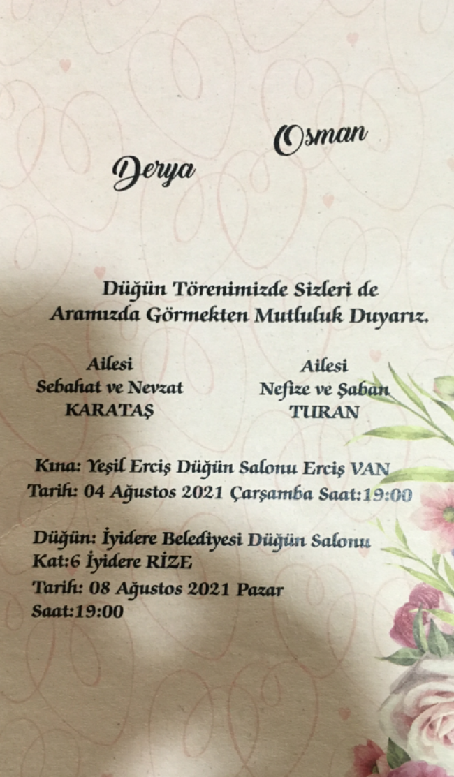 DERYA & OSMAN 08.08.2021 PAZAR SAAT 19:00