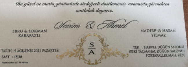 SEVİM&AHMET 09.08.2021 PAZARTESİ SAAT 18:30