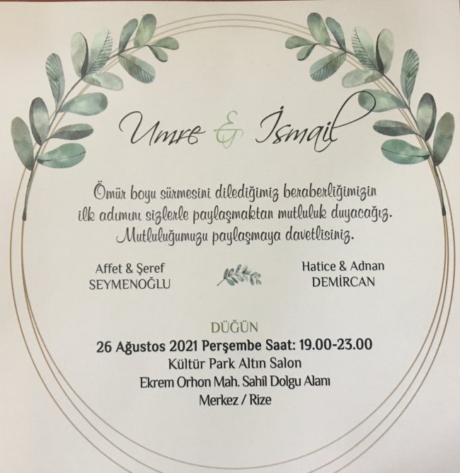 UMRE & İSMAİL 26.08.2021 PERŞEMBE 19:00